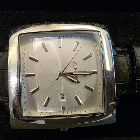 Silver and Black Classic Square Watch